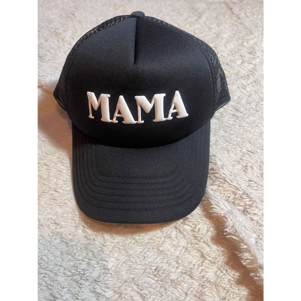 Black 'MAMA' Trucker Hat with White Raised Lettering NEW